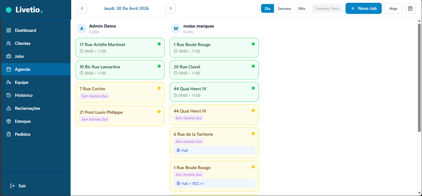 Vue agenda Livetio