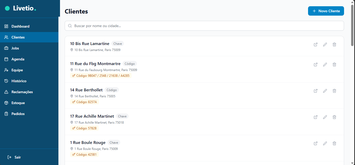 Historique clients Livetio